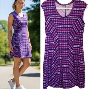 Title Nine Size M Dream Knit Cap Sleeve Dress Purple Print Casual Athletic